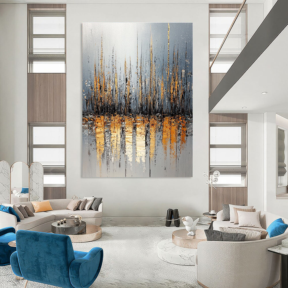 Golden Cityscape Abstract Painting for Luxurious Home Offices GAB0791
