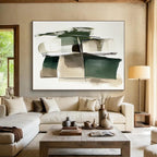 Green Beige Abstract Painting with Layered Geometry WINK560