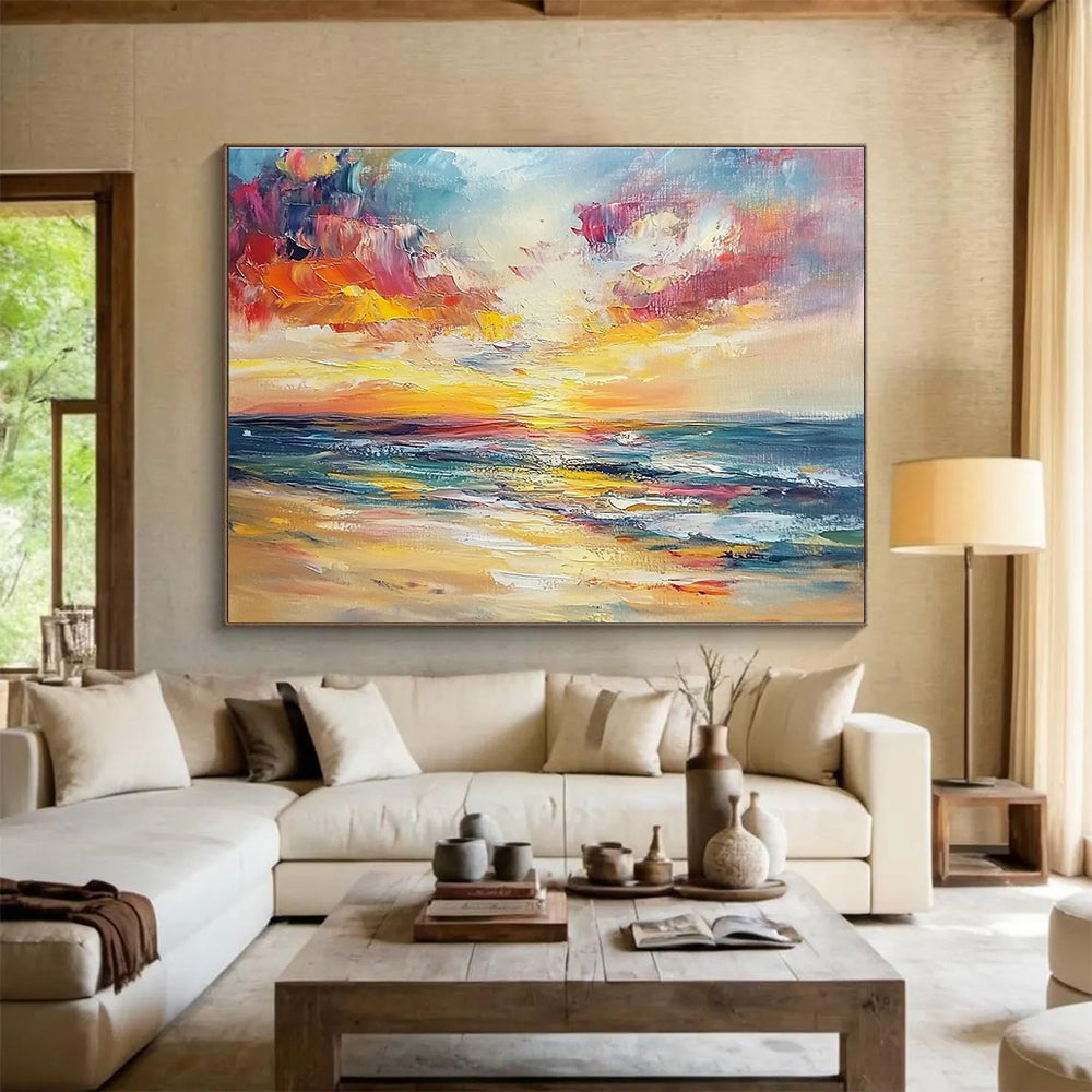 Impressionistic Sunset Sea: Vivid Colors of a Coastal Evening Abstract Painting ABS169