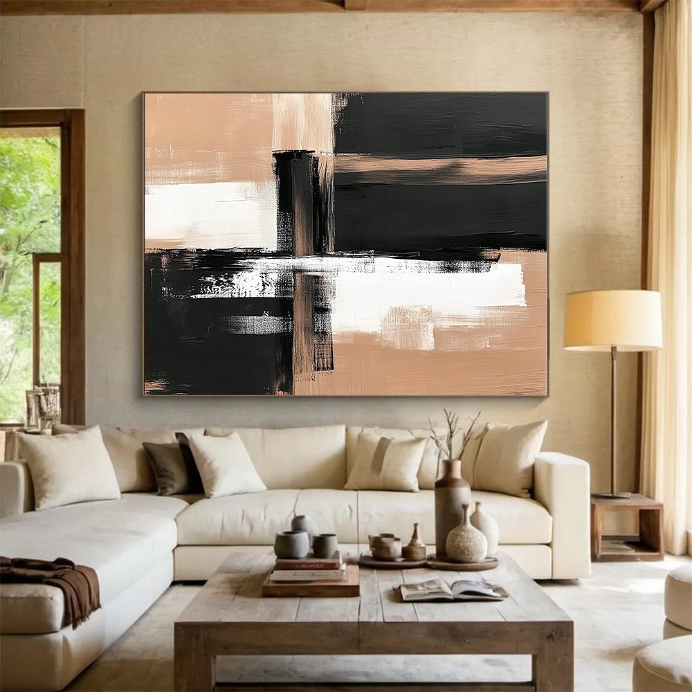 Black and Beige Abstract Painting with Bold Brushstrokes WINK861