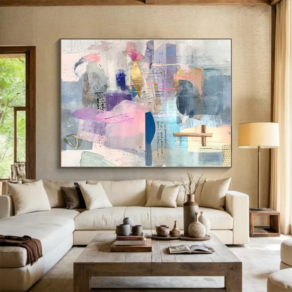 Cross and Color Collage Abstract Painting with Spiritual Whimsy WINK205