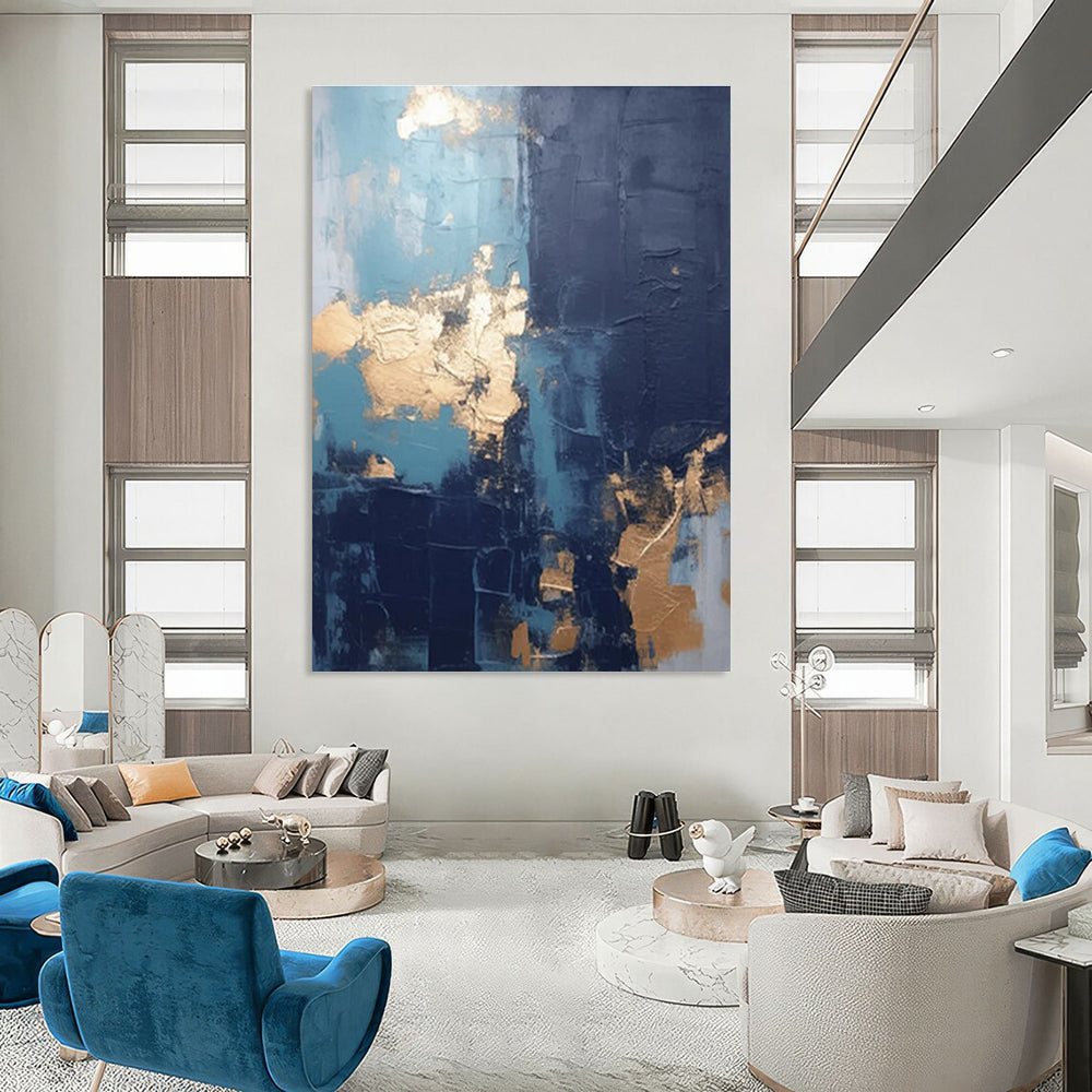 Blue - Gray - Gold Abstract Painting for Luxury Hotel Lobbies HENG130