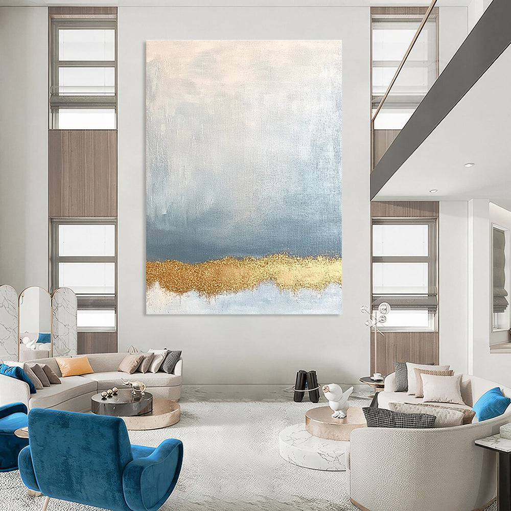 Blue and Gold Abstract Painting for Elegant Hotel Ballroom Entrances GAB1192