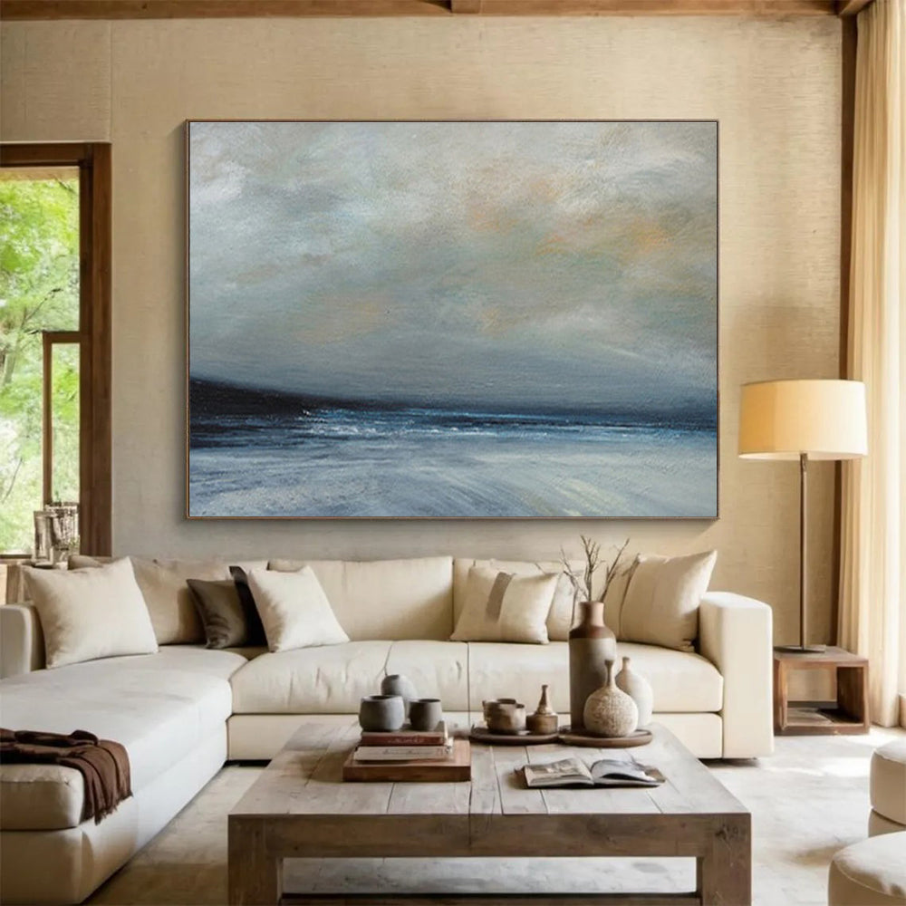Misty Sea at Dusk Ethereal Abstract Painting for Serene Spaces YHT021