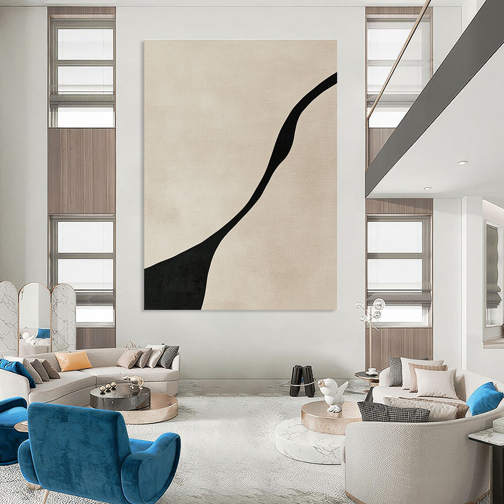 Curved Black Line Abstract Painting for Monochrome - Themed Hallways GAB1384