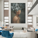 Woman with Fragmented Floral Head Painting for Thought - Provoking Spaces HENG328