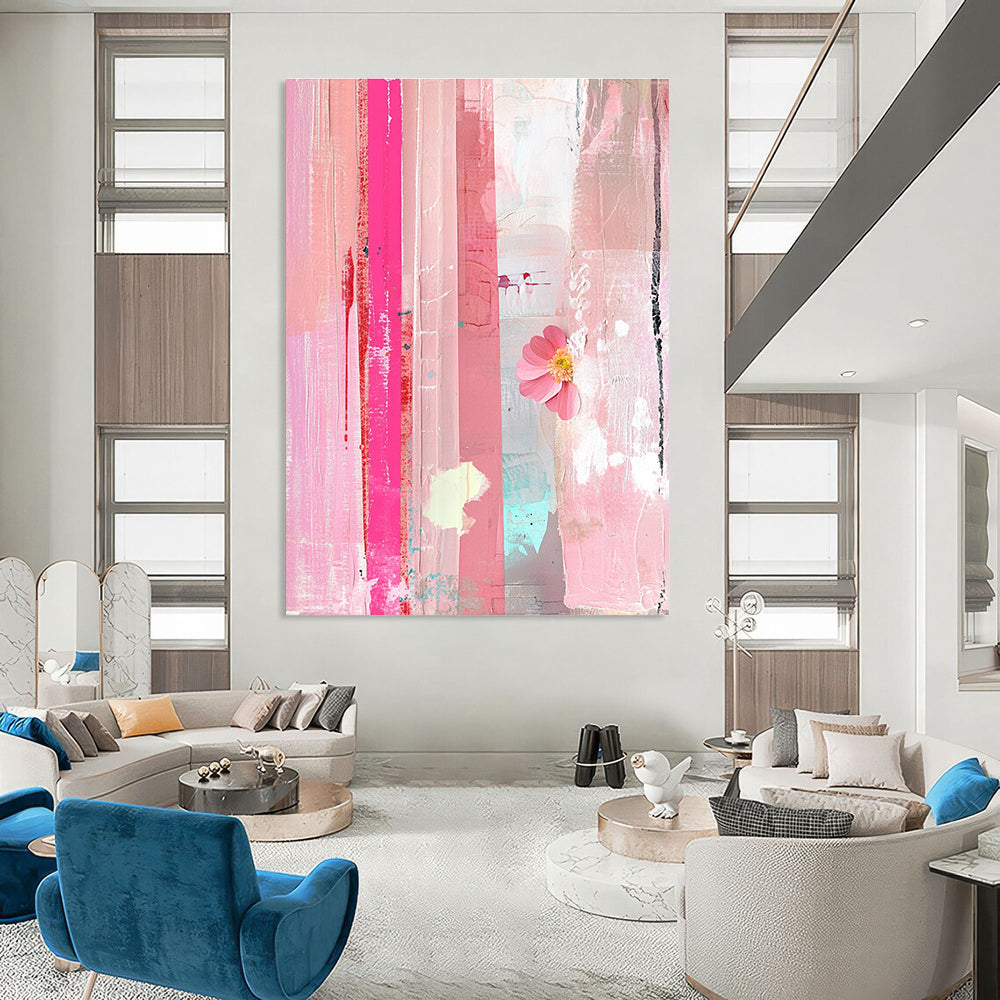 Pink Collage with Flower Abstract Painting for Artistic Spaces GAB1454