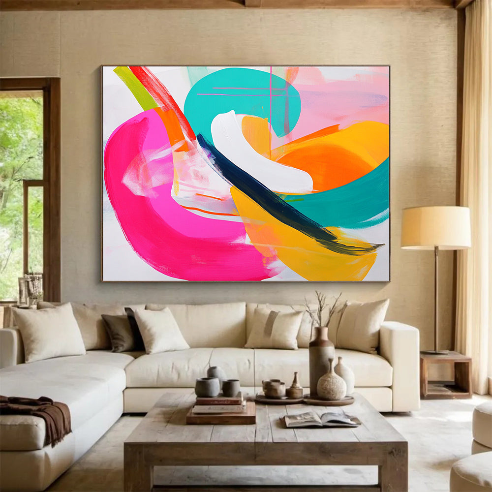 Colorful Curved Abstract Painting with Playful Rhythm WINK731
