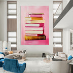 Pink Book Stack Whimsical Still - Life Abstract Painting GAB0368