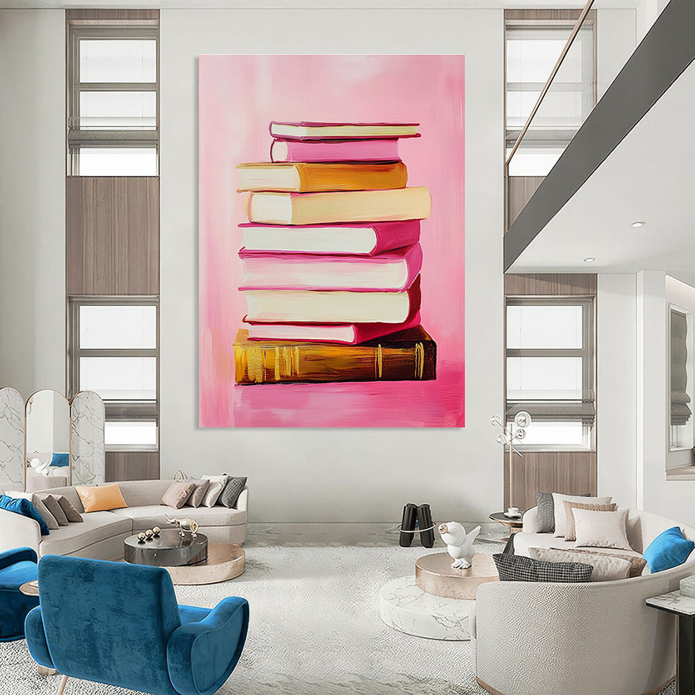 Pink Book Stack Whimsical Still - Life Abstract Painting GAB0368