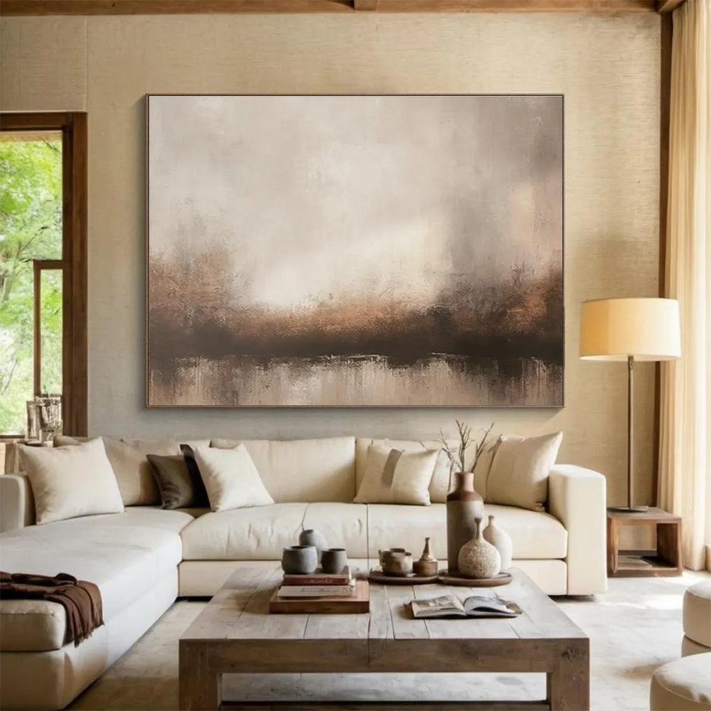 Neutral Tones Abstract Landscape Painting for Minimalist Bedrooms YHT321