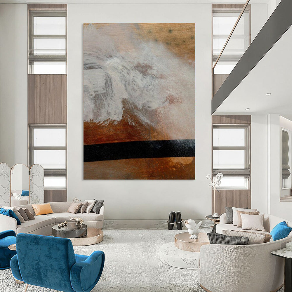 Textured White - Brown Abstract Painting for Industrial - Chic Home Studios HENG185