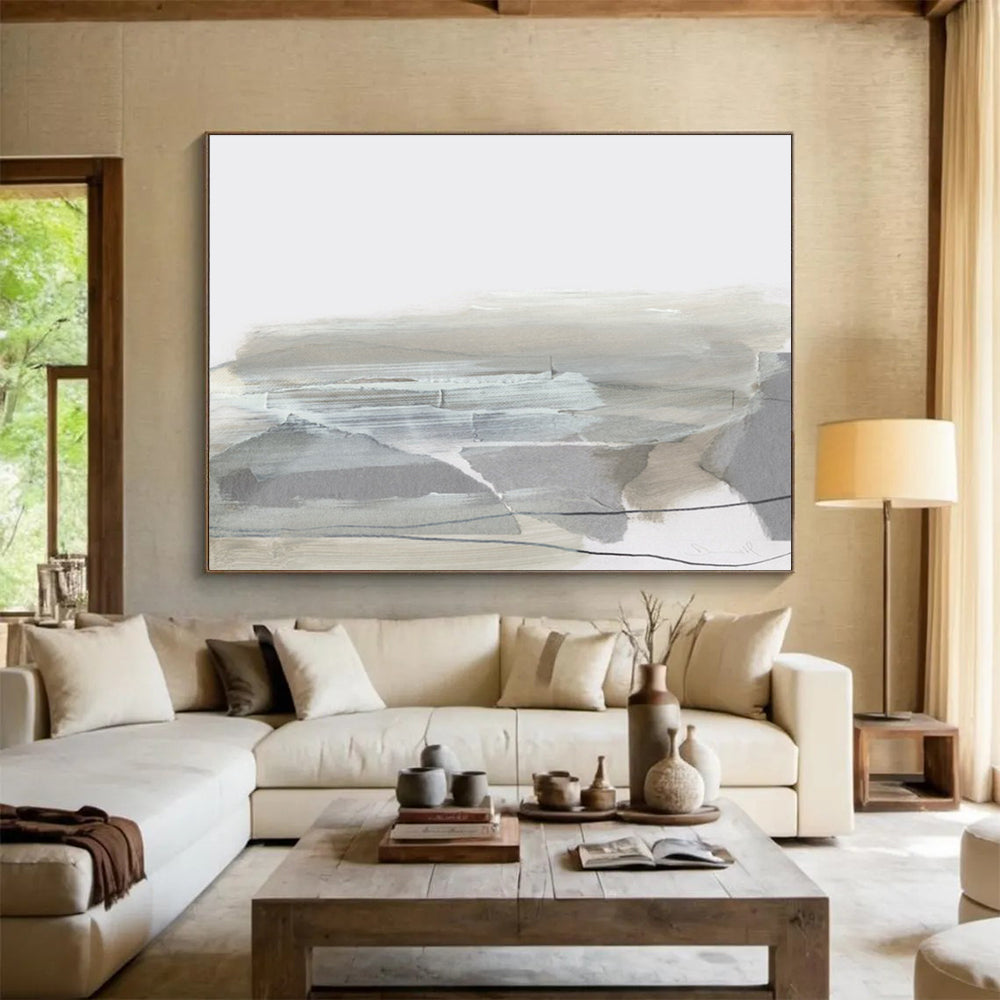 Grey - Toned Landscape Abstract Painting for Minimalist Interiors YHT130