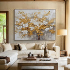 Gold and White Floral Abstract Painting for Luxurious Dining Rooms YHT246