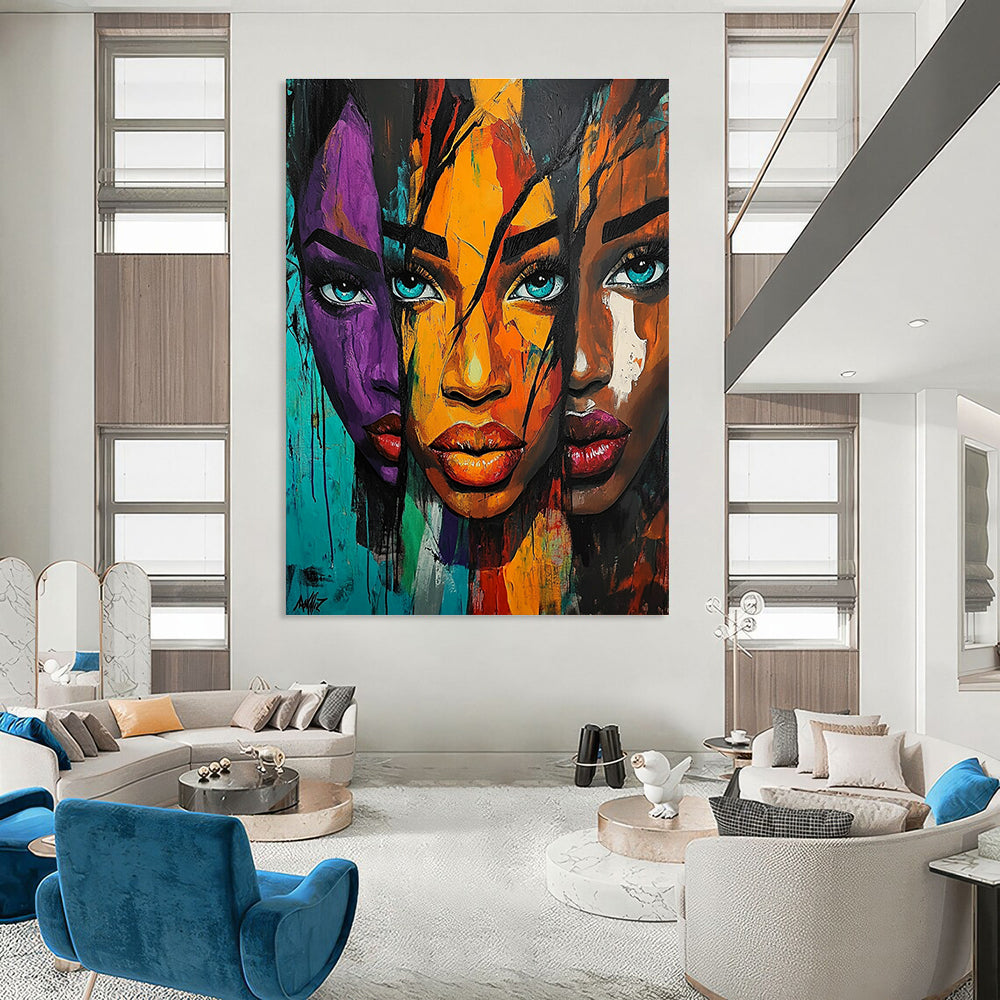 Colorful Portrait Triptych - Bold Figurative Abstract Art GAB0382
