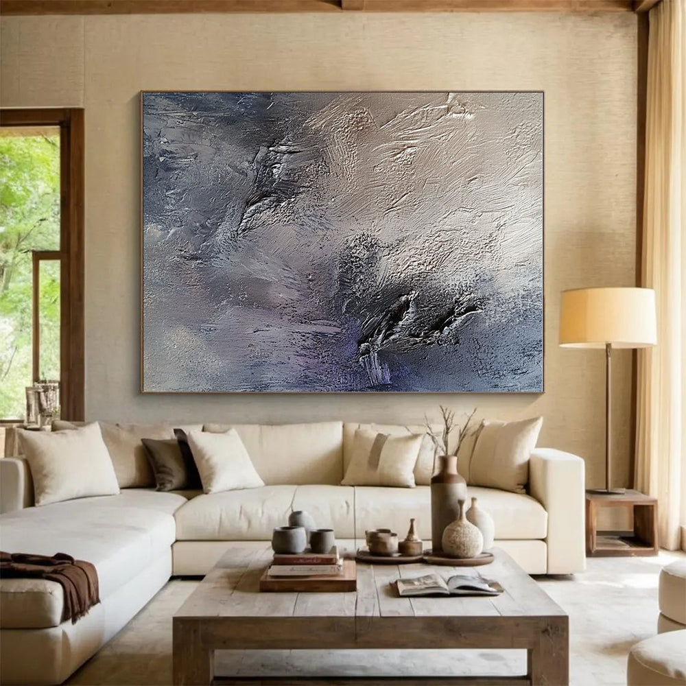 Gray and Purple Textured Layers Painting with Depth and Drama WINK069