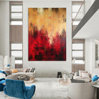 Warm Red and Gold Abstract Painting for Opulent Dining Rooms HENG073