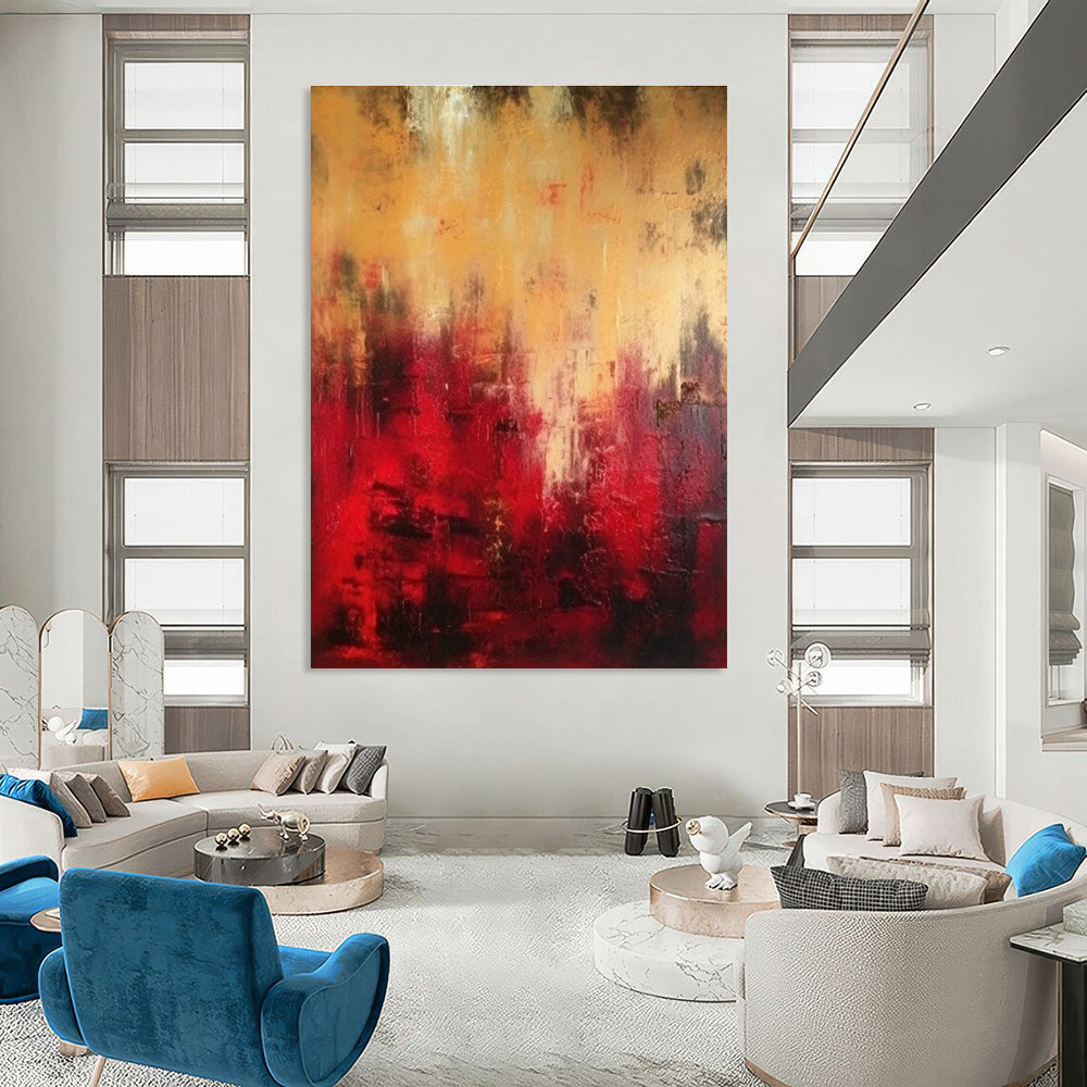 Warm Red and Gold Abstract Painting for Opulent Dining Rooms HENG073