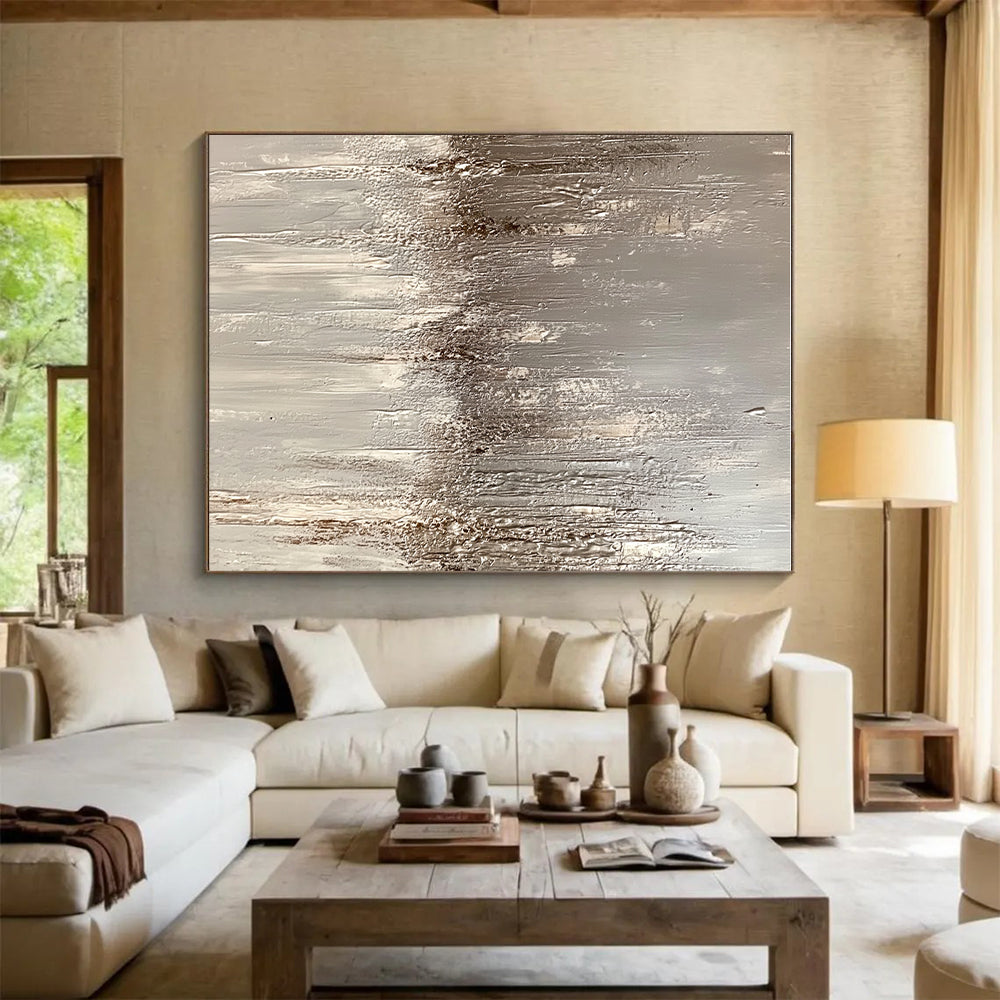 Textured Gray and White Abstract Painting with Subtle Depth WINK247