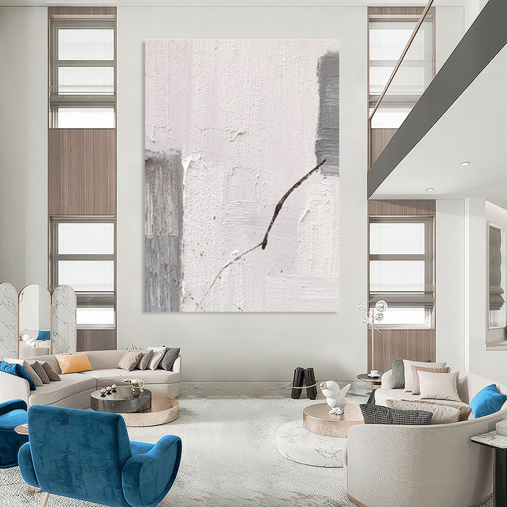 White and Gray Textured Fragment with Line Abstract Painting for Modern Art - Filled Hallways HENG363