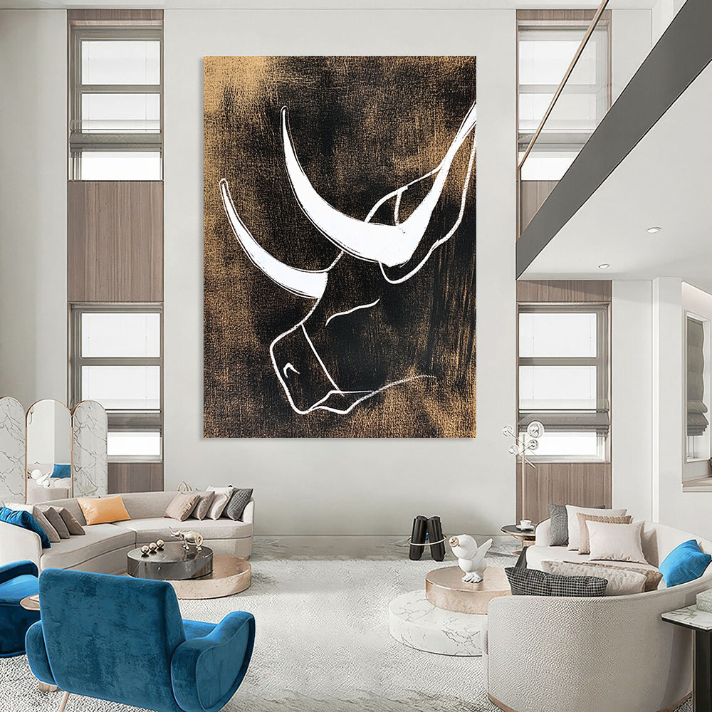 White Bull Silhouette Abstract Painting for Rustic - Chic Ranch Homes GAB1388
