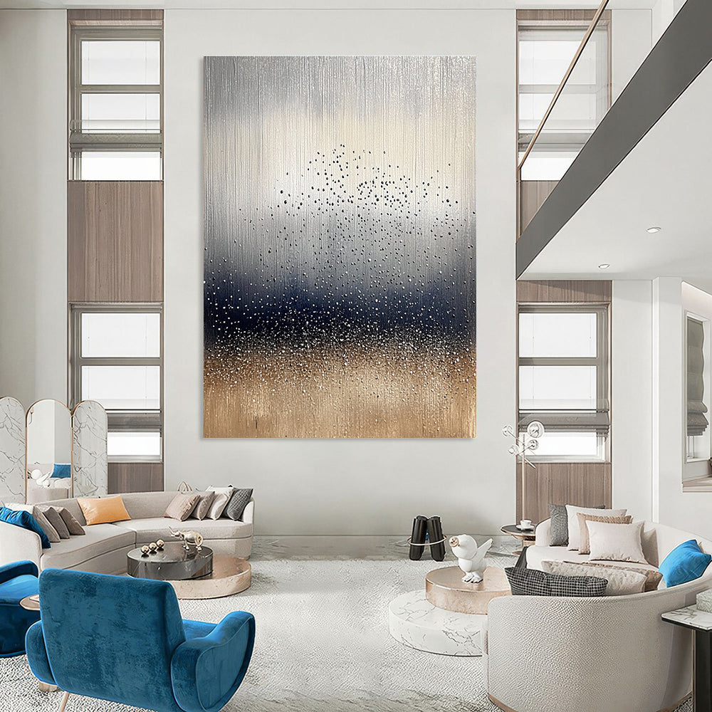 Silver and Gold Dotted Abstract Minimalist Painting for Modern Interiors GAB1444