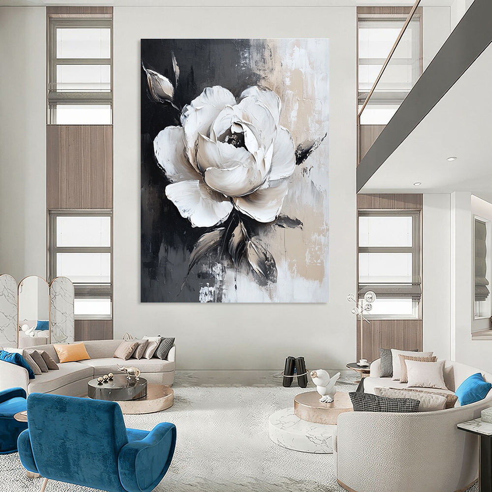 Textured White Rose Abstract Painting for Romantic - Themed Bedrooms GAB1011
