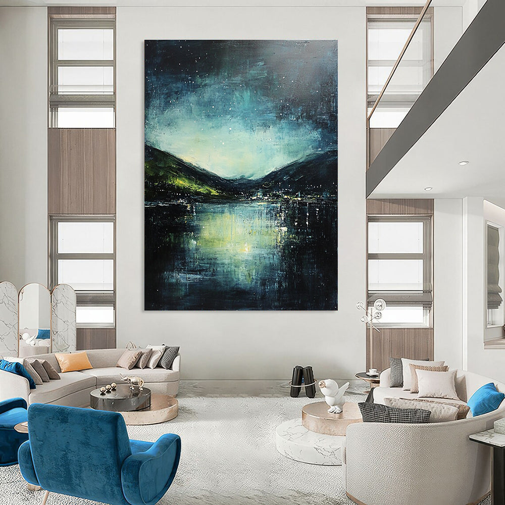 Starry Night Lake Abstract Painting for Nature Lovers GAB0710