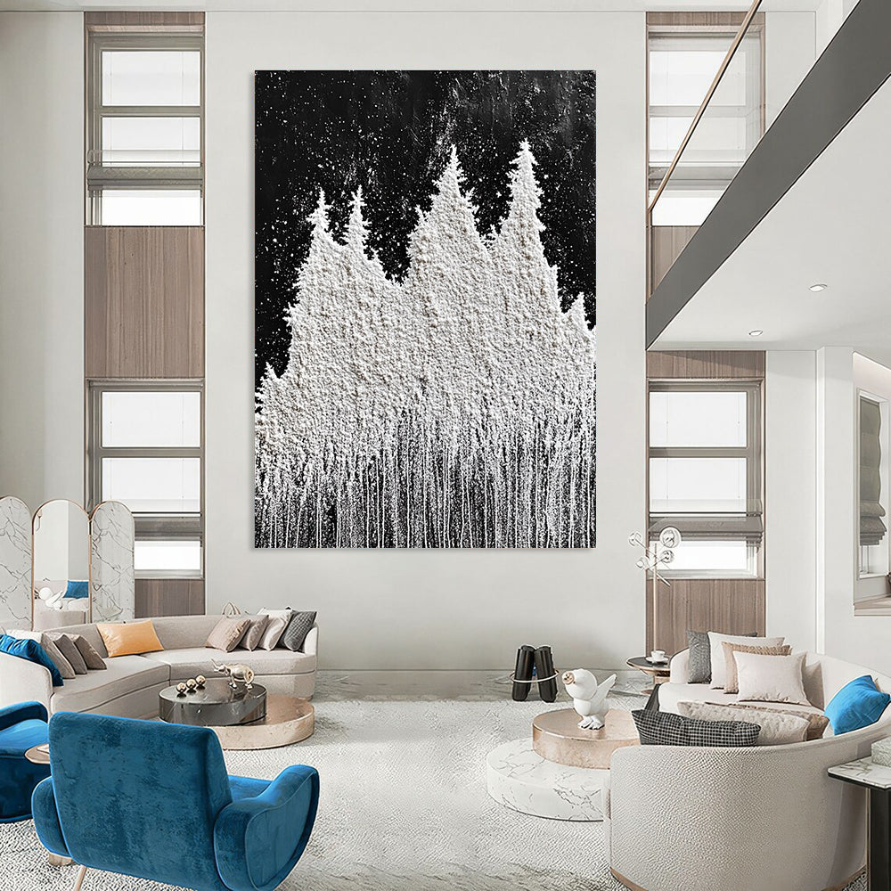 White Powder Trees Whimsical Abstract Painting for Cozy Corners GAB1536