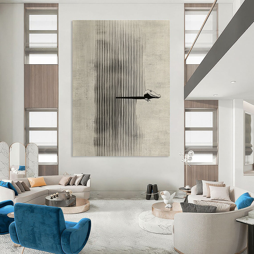 Alligator in Stripes Whimsical Minimalist Abstract Painting GAB0341