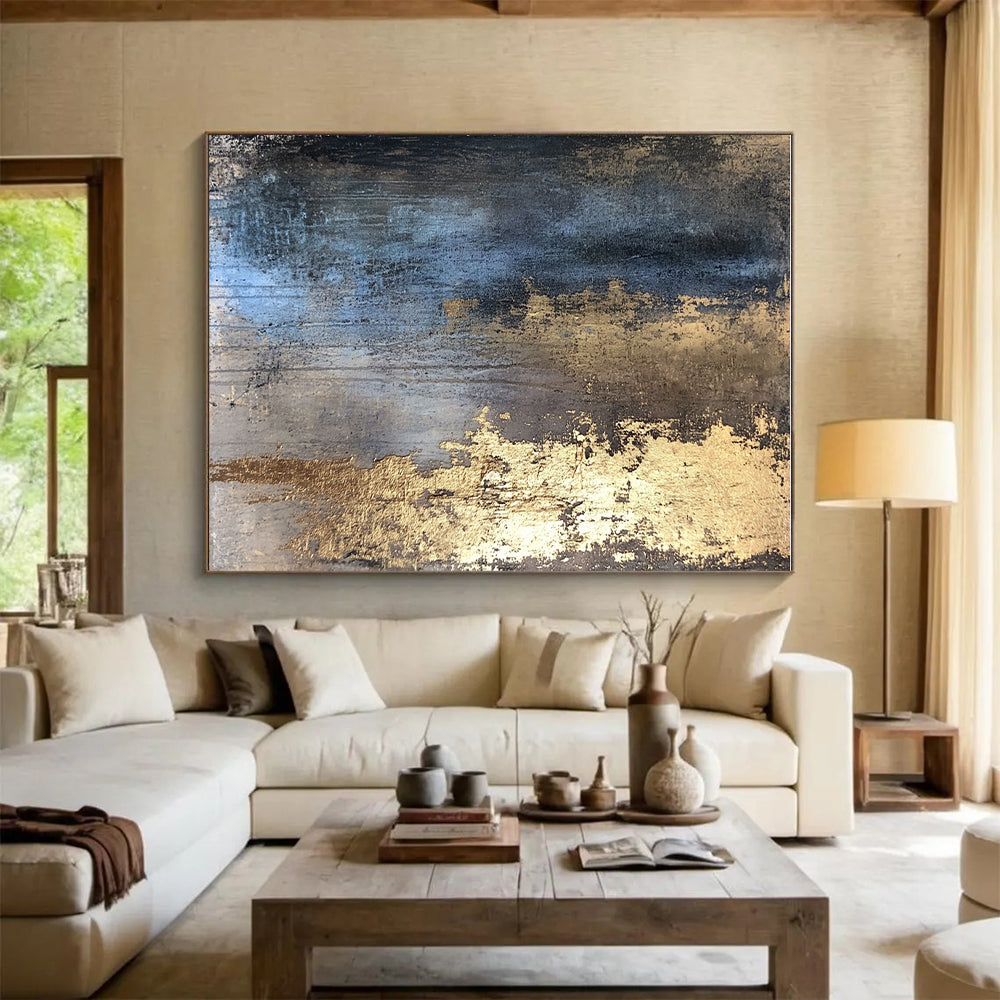 Blue and Golden Abstract Painting with Regal Allure WINK094