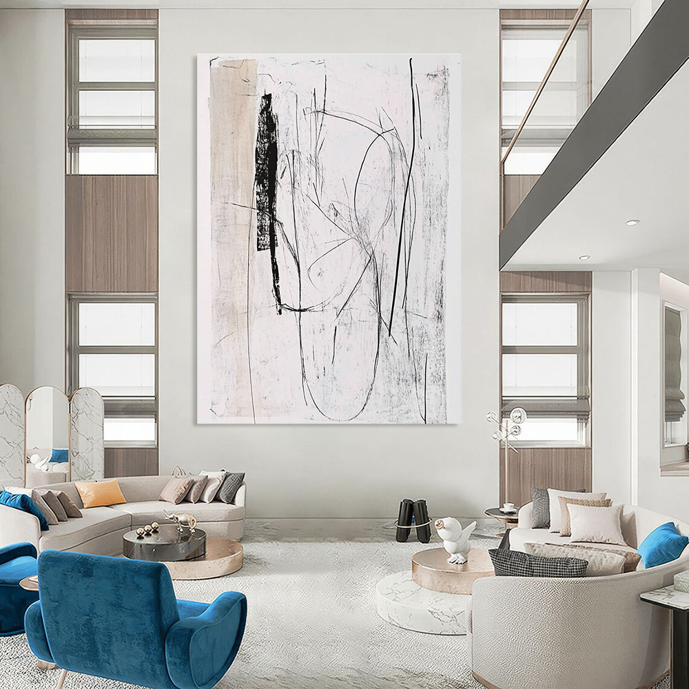 Black and White Sketch Abstract Painting of Minimalist Lines GAB0117