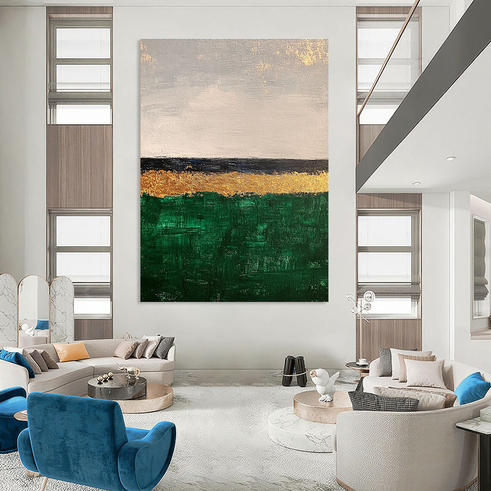 Minimalist Gold and Green Abstract Painting for Contemporary Home Offices GAB1298