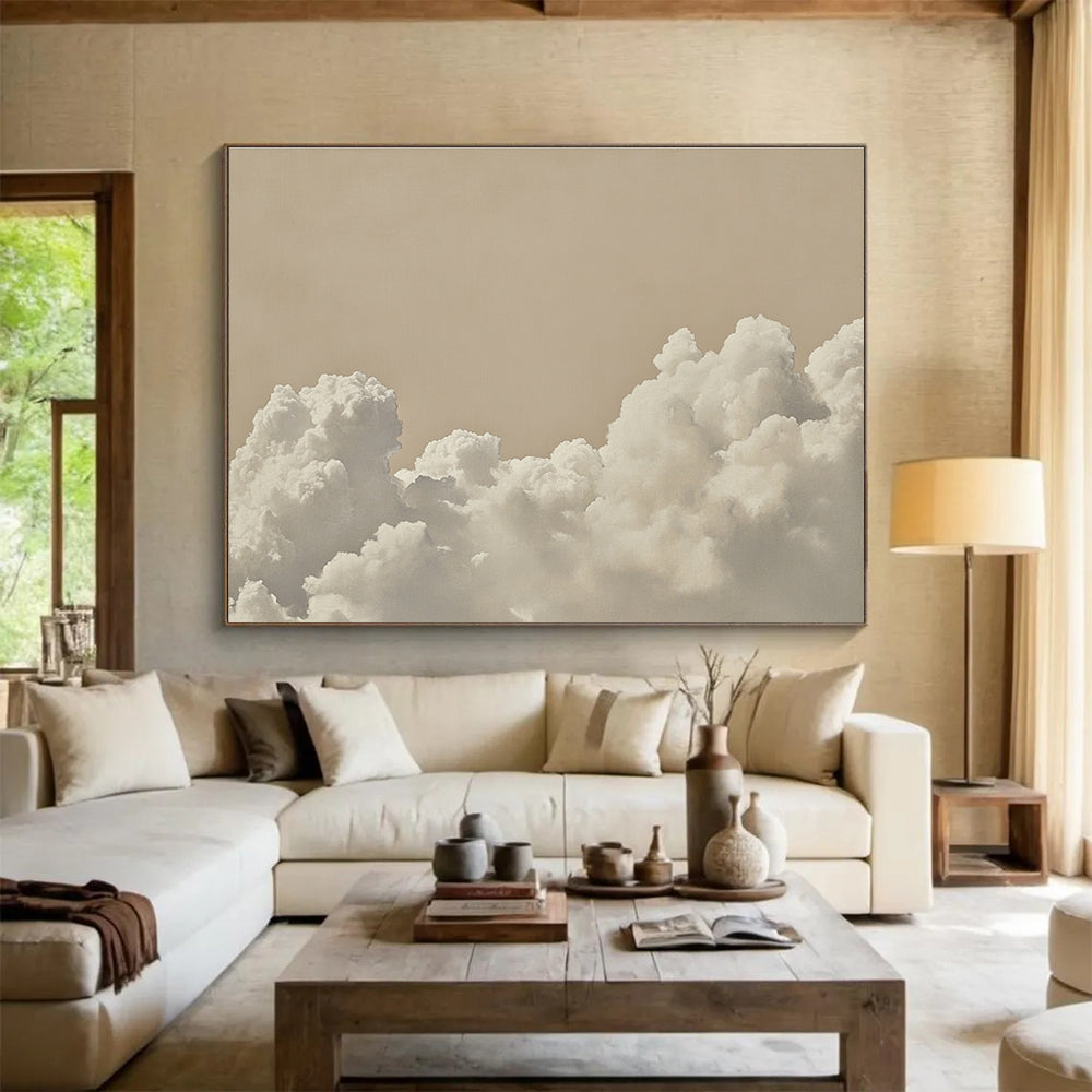 Beige Sky & Fluffy Clouds  Serene Minimalism ABS046