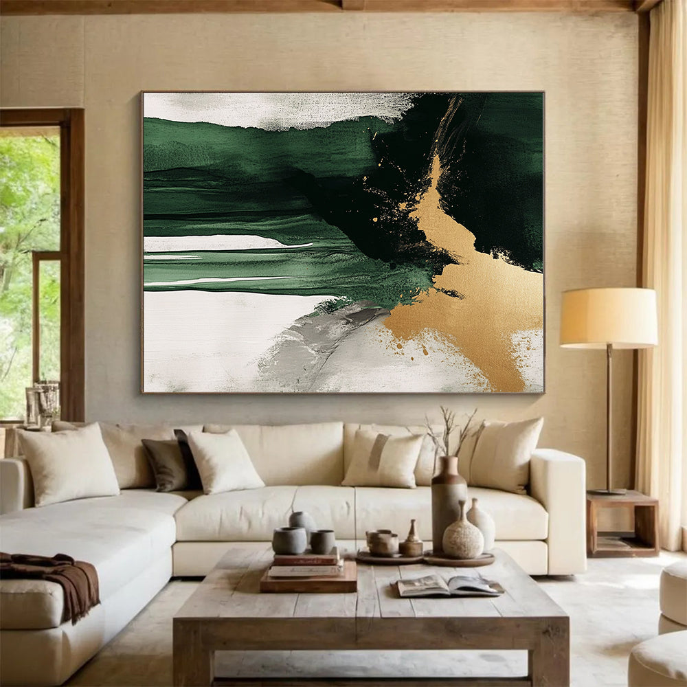 Green Gold Drip Abstract Painting with Flowing Elegance WINK634