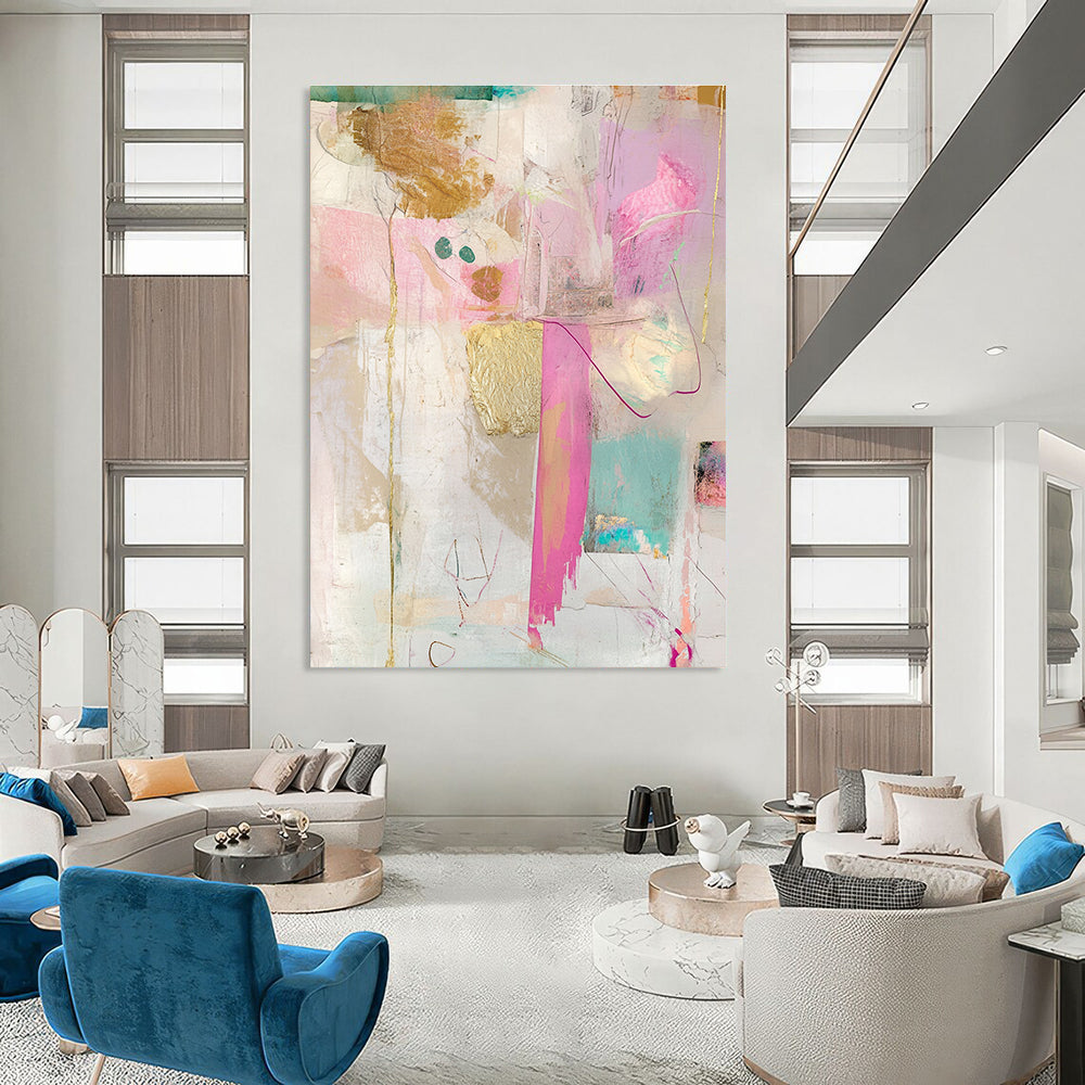 Pink and Gold Collage Luxe Mixed Media Abstract Painting GAB0251
