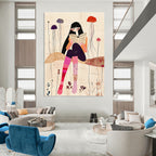 Girl Reading with Jellyfish - Serene Narrative Illustration GAB0398