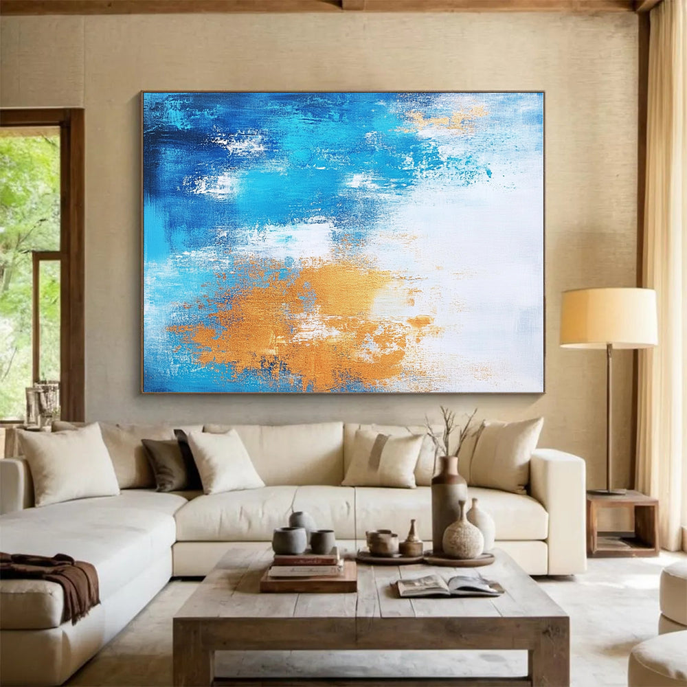 Blue - Gold Abstract Textures Painting with Tactile Luxury WINK383