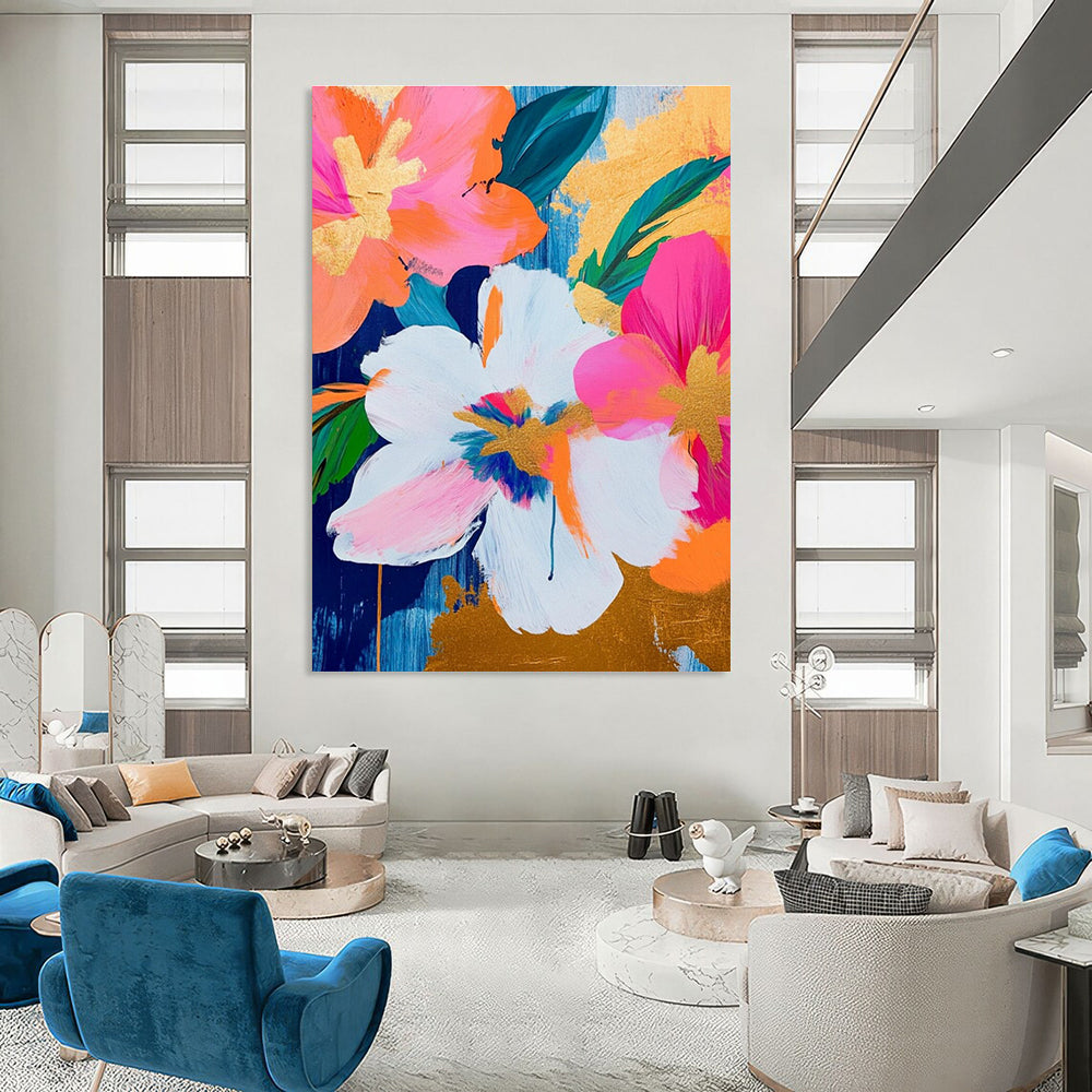 Cheerful Floral with Gold Accents Painting for Lively Interiors HENG284