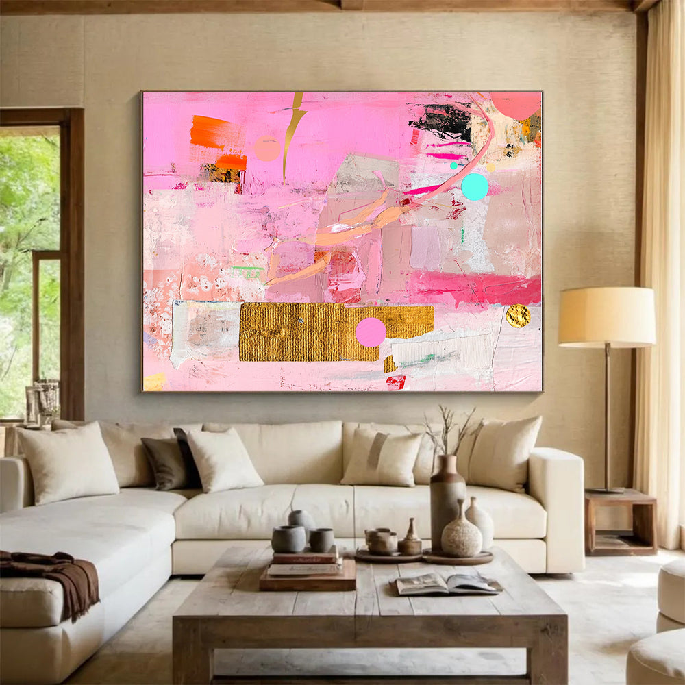 Eclectic Pink Collage Abstract Painting with Creative Fusion WINK257