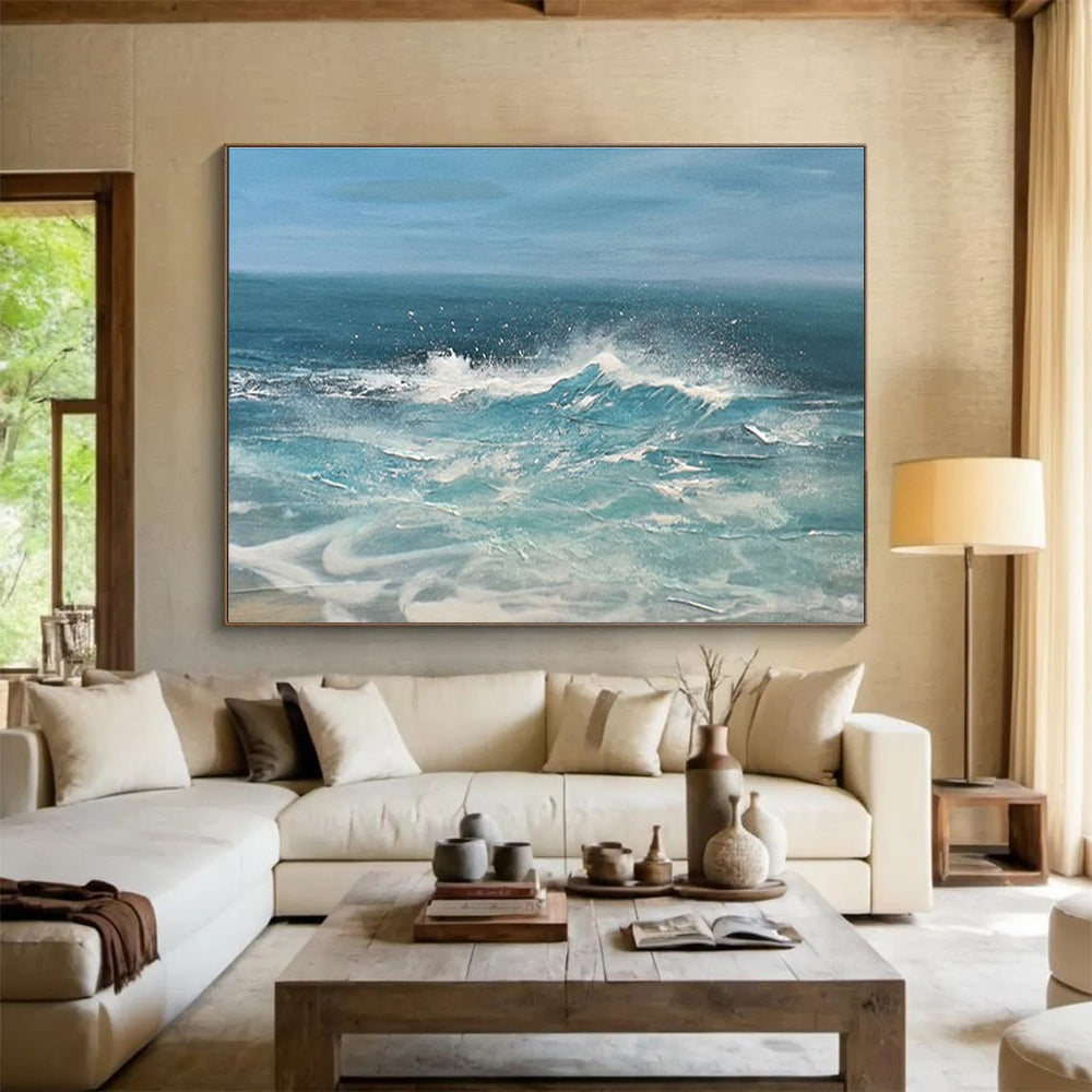Crashing Waves Abstract Dynamic Seascape Painting for Adventure - Inspired Spaces YHT024