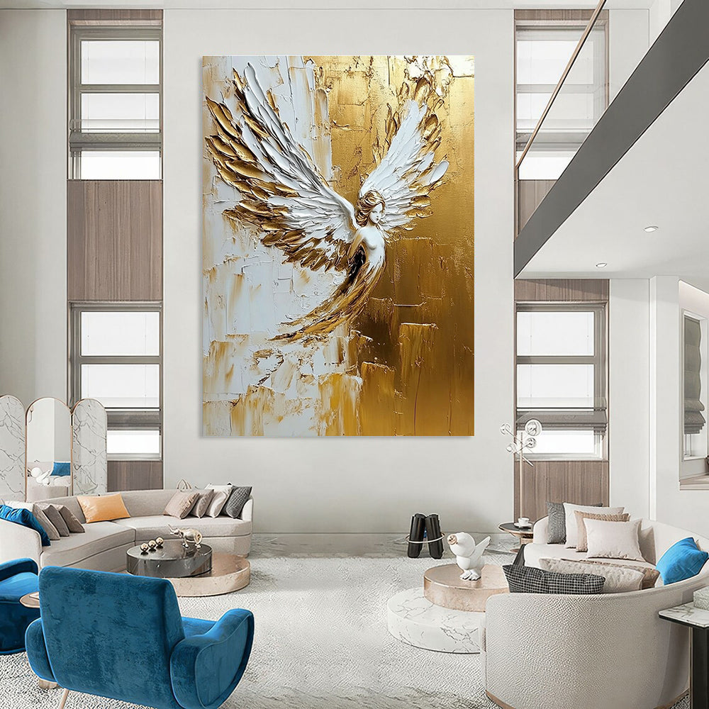 Golden Angel Winged Figure - Spiritual Textured Abstract Art GAB0434