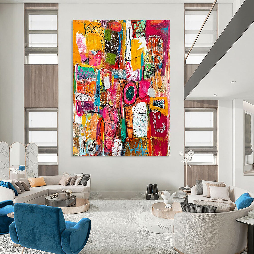 Colorful Mixed - Media Abstract Painting for Bohemian - Style Retail Stores GAB1239