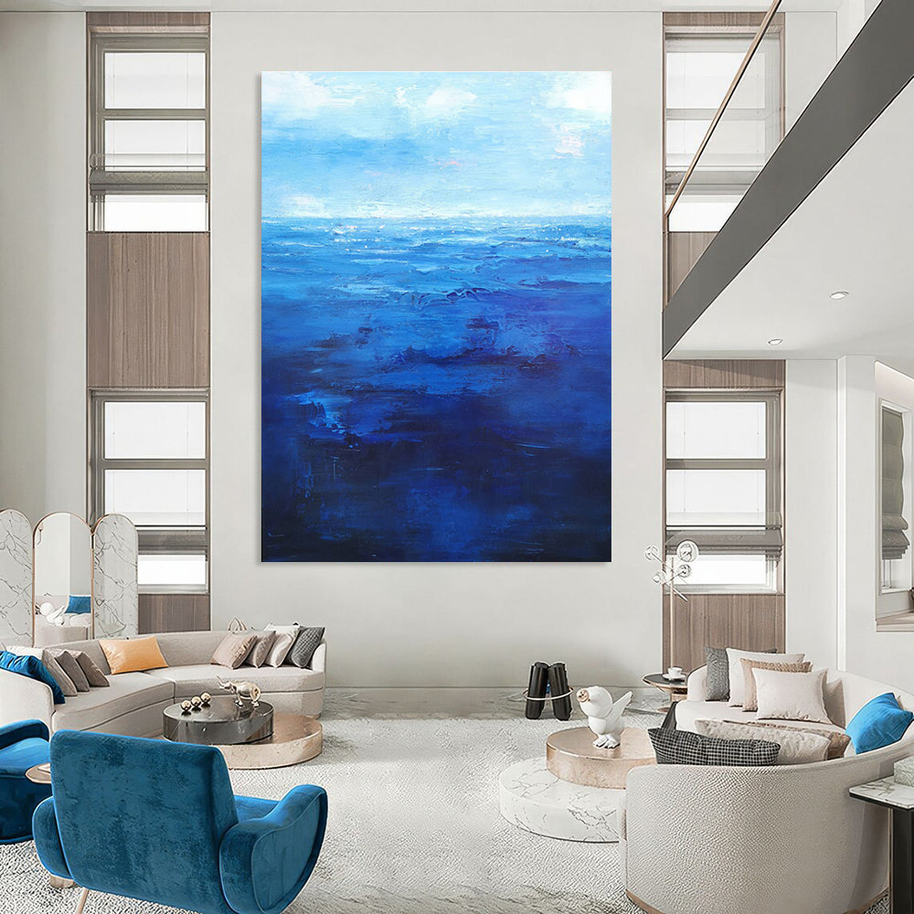 Deep Blue Ocean Abstract Painting for Nautical - Themed Studies HENG345