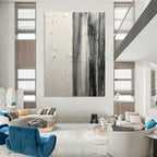 Black - White Striped Textured Abstract Painting for Industrial - Inspired Spaces HENG382
