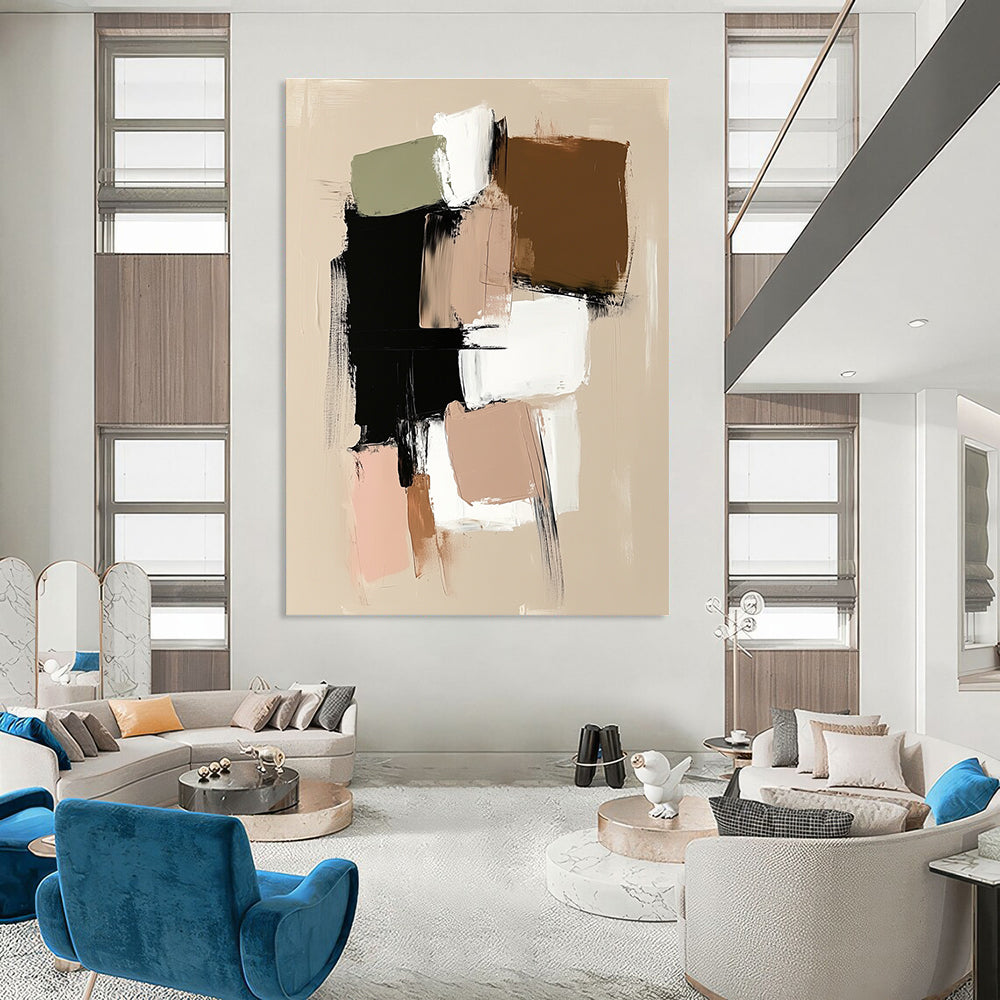 Neutral Color Block Abstract Painting for Scandinavian - Inspired Bedrooms GAB1216