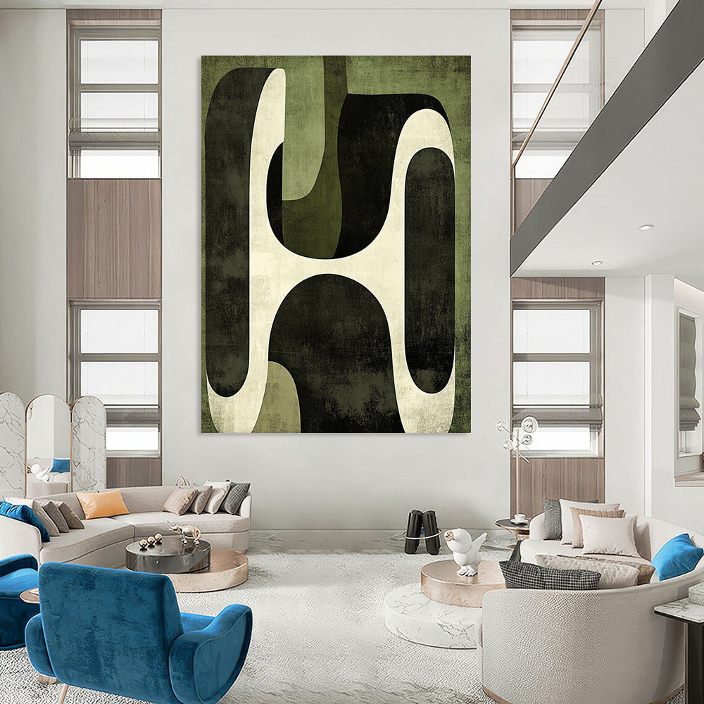 Green Geometric Abstract Painting for Eco - Friendly Workspaces GAB0967