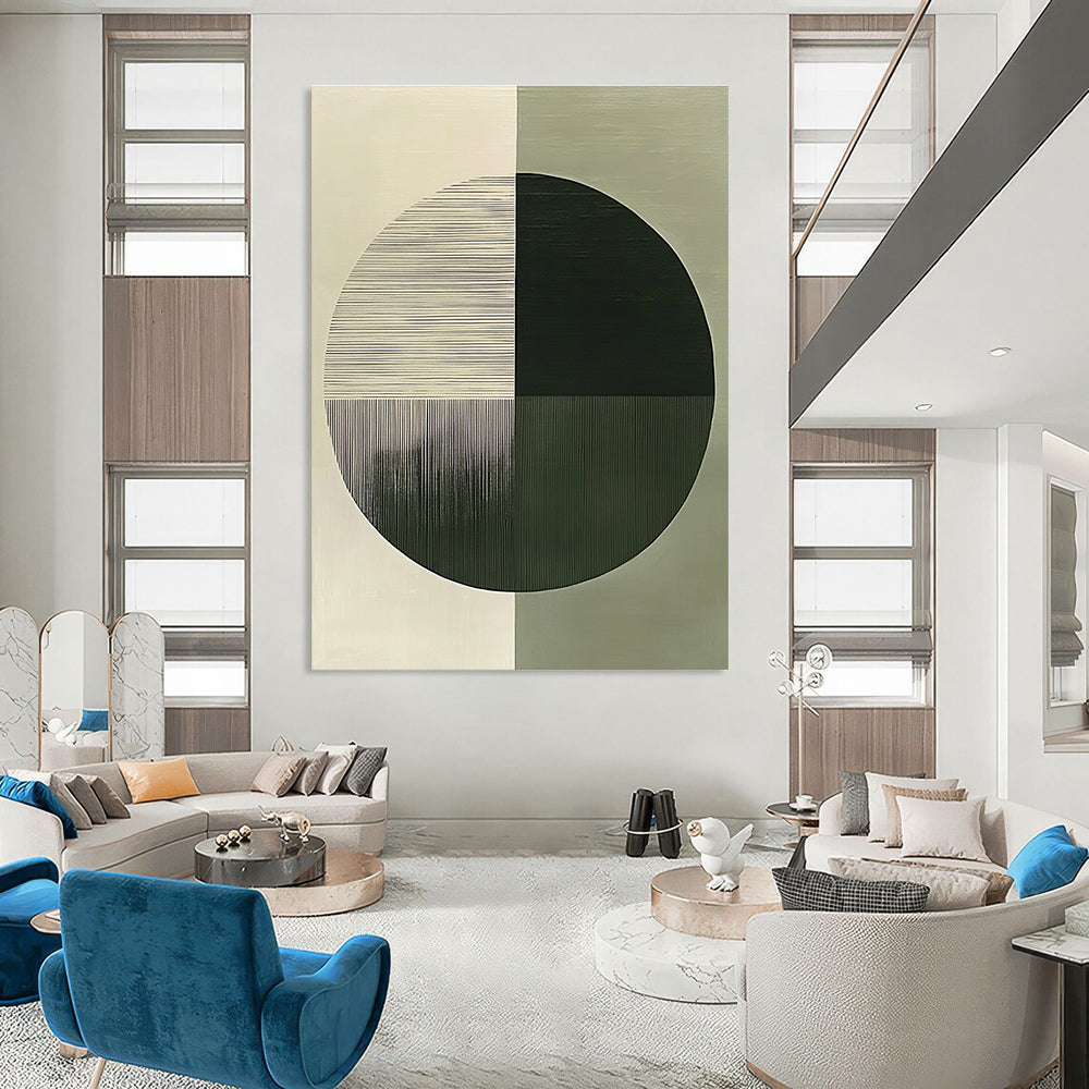 Half and Half Circle Abstract Painting for Minimalist Office Receptions GAB1381