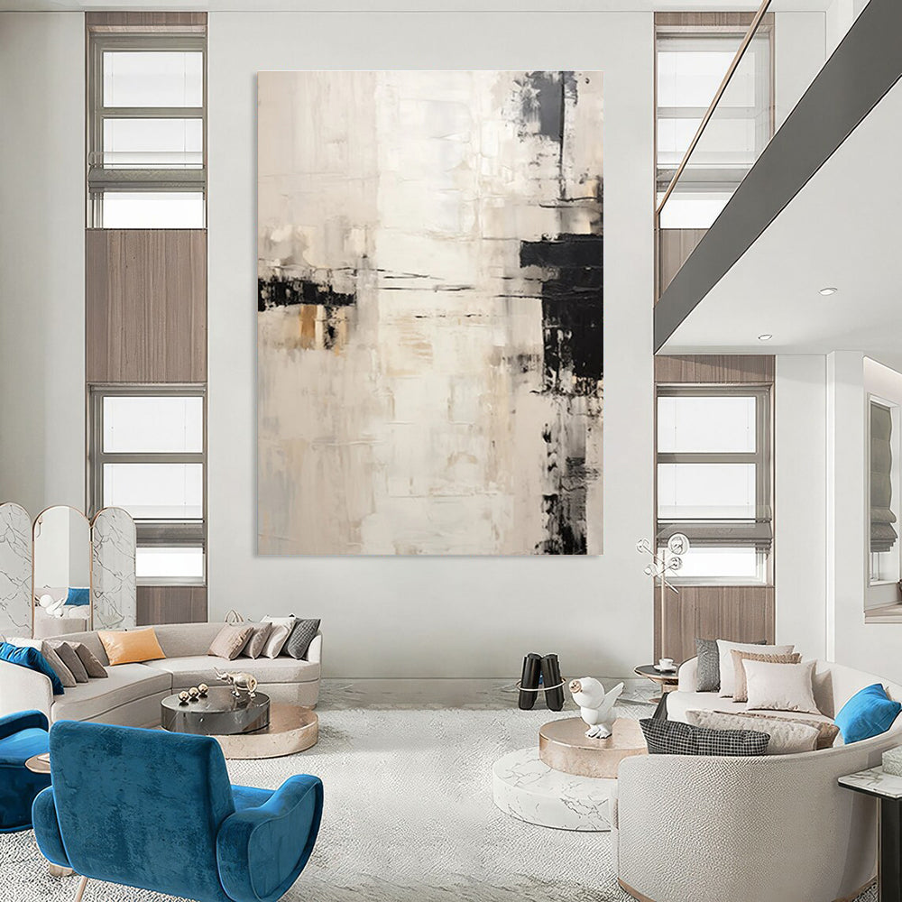 Black - White - Beige Abstract Painting for Minimalist Home Interiors HENG131