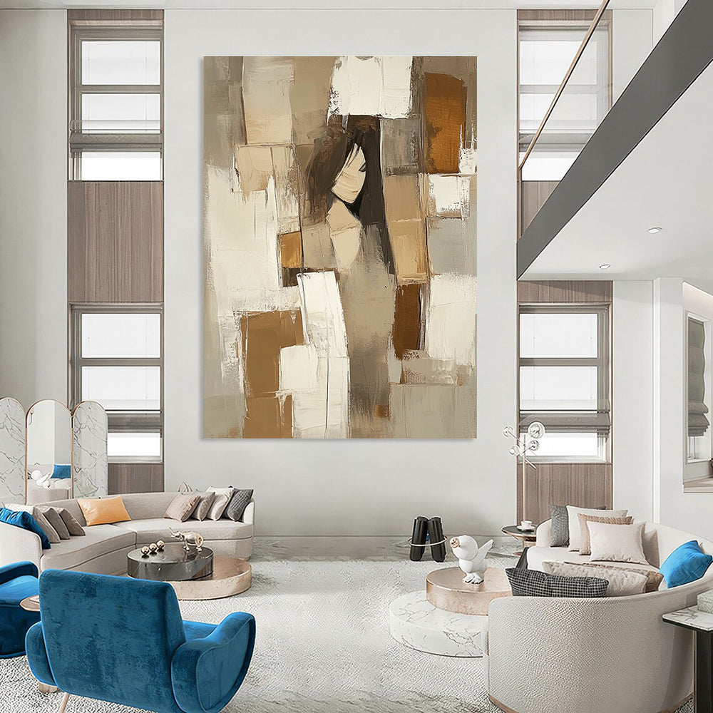Cubist Figure in Neutrals - Modern Abstract Figurative Art GAB0445